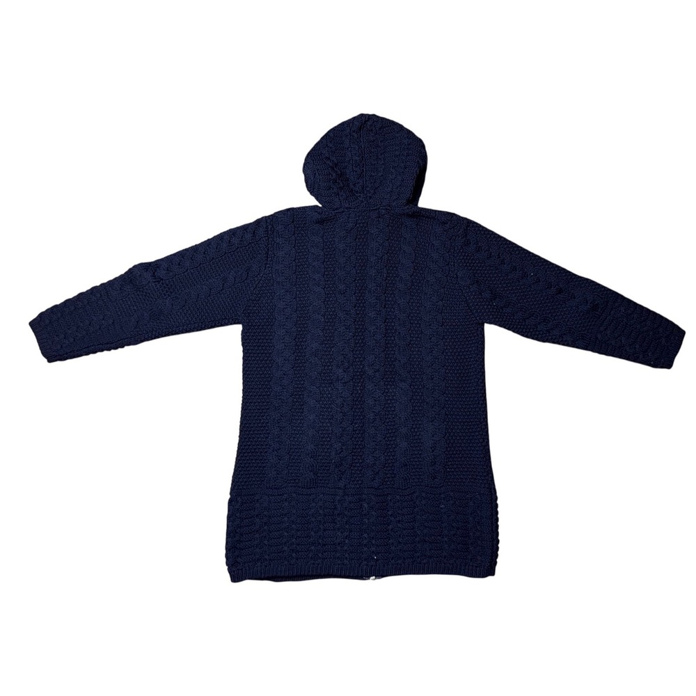 Aran Sweater Market Navy Blue 100% Merino Wool Hooded Zip Cardigan Ireland M - Picture 2 of 11